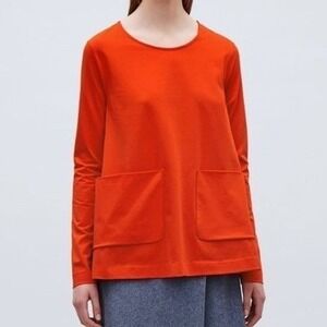 COS Slouchy Pockets A-Line Top Red Cotton Long Sleeve Relaxed Pullover‎ Size M